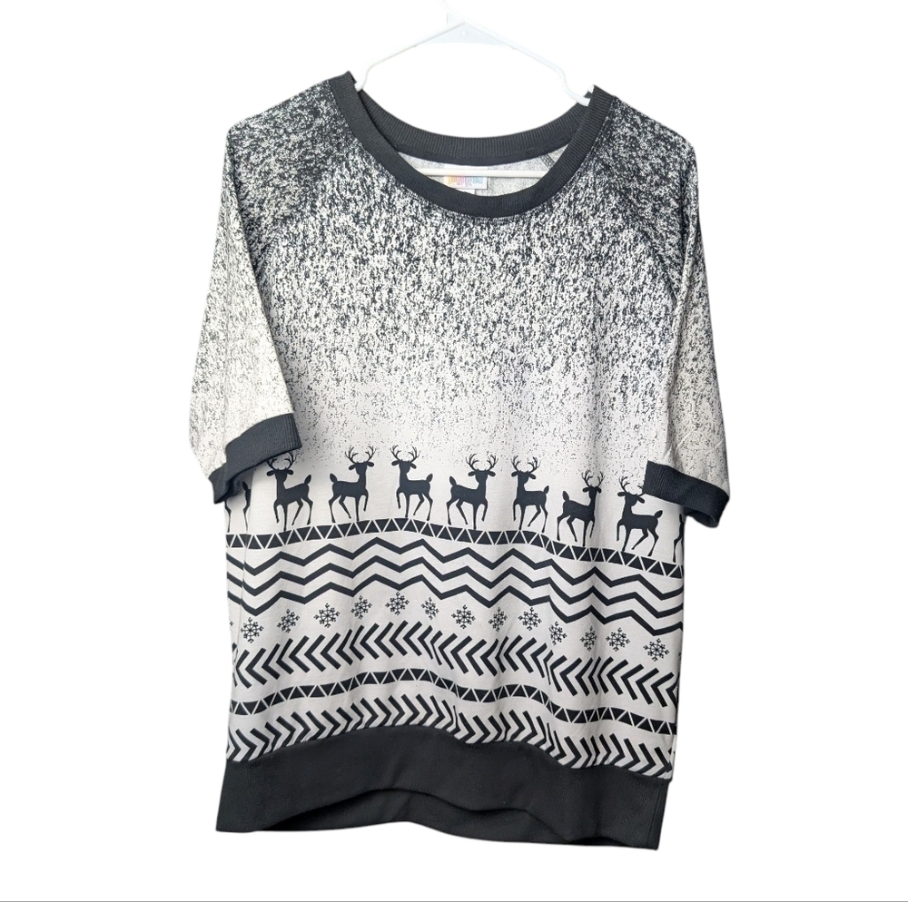 LuLaRoe Womens XL Reindeer Sweatshirt Black White Holiday Winter Xmas Party Fun